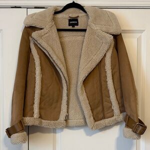 Express Women's Cream and Tan Teddy Jacket